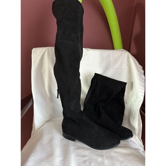 Steve Madden ODESSA Black Moc Suede Back Zip Over The Knee Boots Thigh High Size - Picture 4 of 6